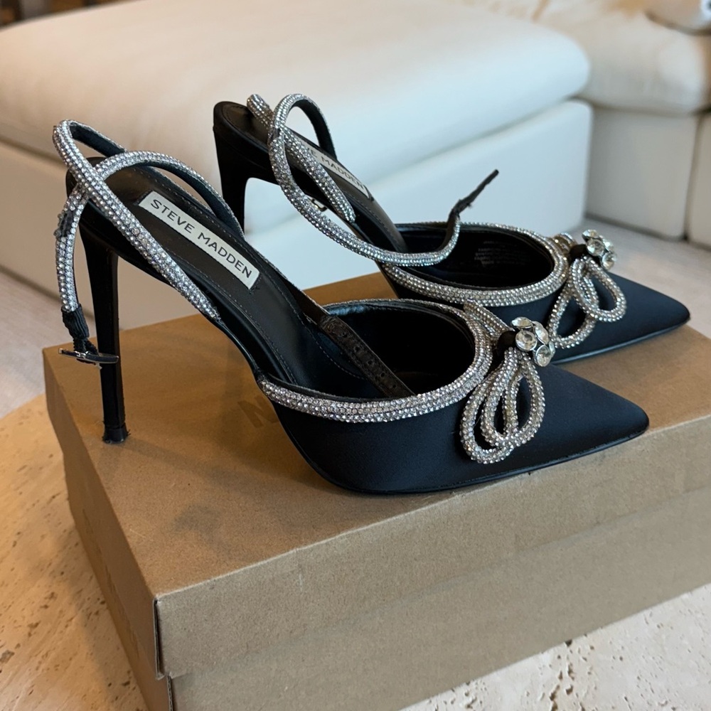 Steve Madden Black Stiletto Heels with Metallic Accents